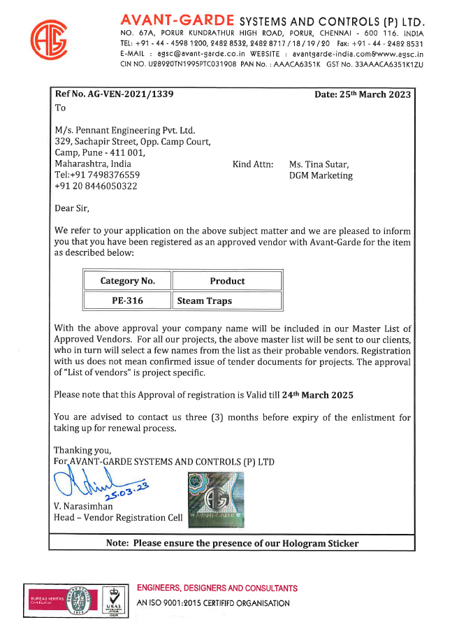 About Pennant 15 certificate avant gade